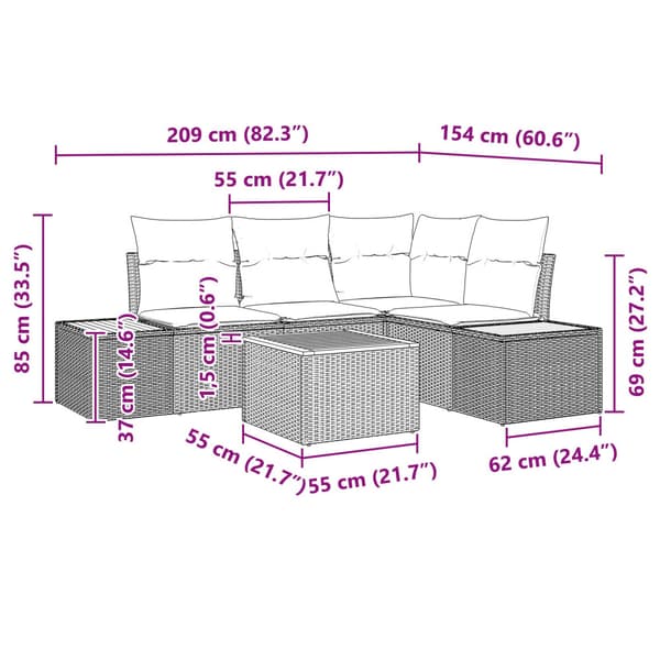 Trädgårdsoffset med kudde 5 pcs Grå Poly rattan