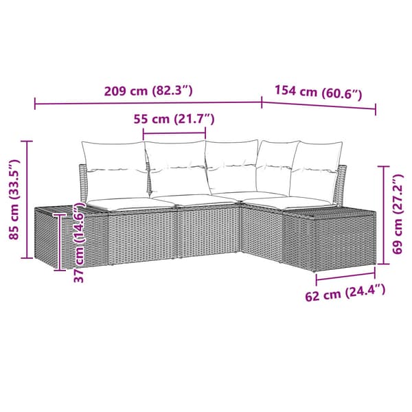 Trädgårdsoffset 4 pcs Brun konstrotting