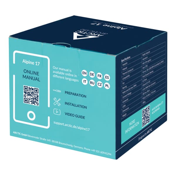 ARCTIC Alpine 17 Processor Luftkylare 9,2 cm Svart, Silver 1 styck