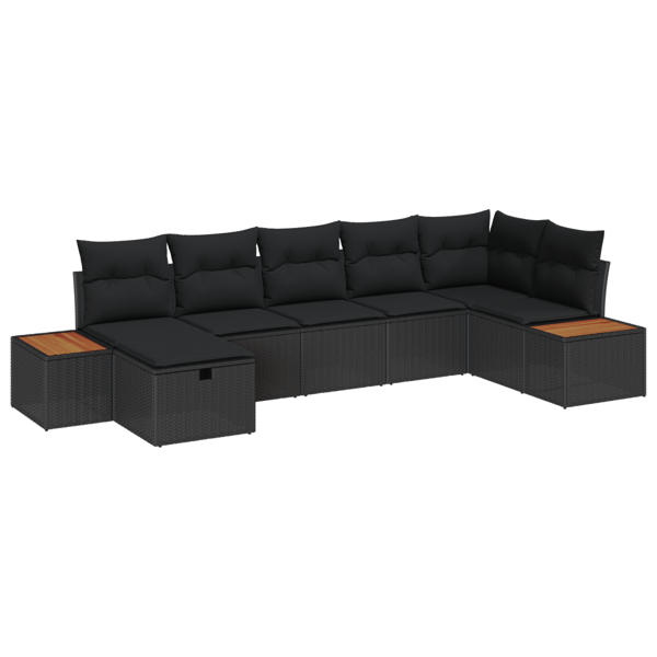 Trädgårdsoffset med kudde 7 pcs Svart Poly rattan
