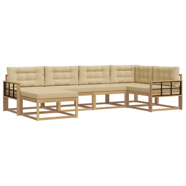 Utomhussoffset med kudde 5 pcs Vit och Beige Polyester