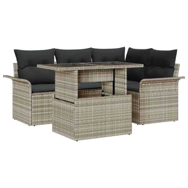 Trädgårdsoffset med kudde 5 pcs Ljusgrå Poly rattan