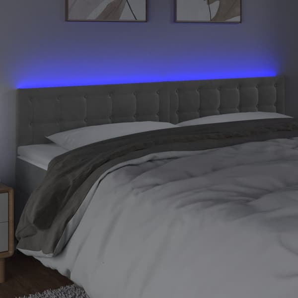 Sänggavel LED ljusgrå 200x5x78/88 cm sammet