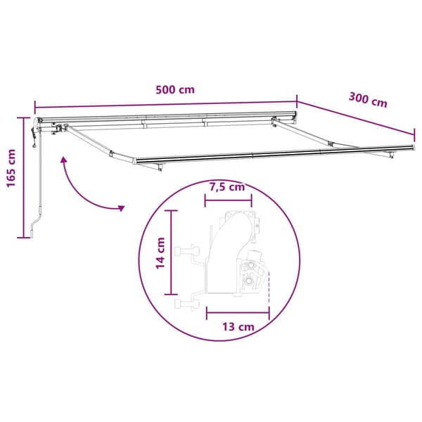 Utfällbar markis Ljusgrå och vit. 500 × 300 cm