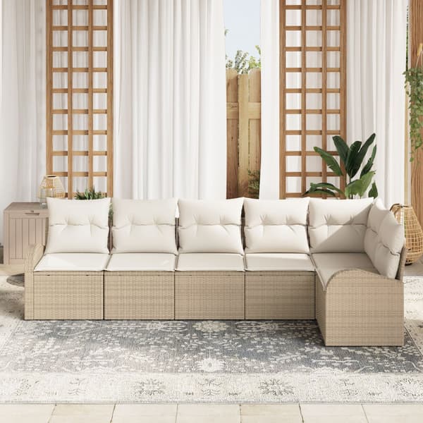 Trädgårdsoffset med kudde 6 pcs Beige Poly rattan