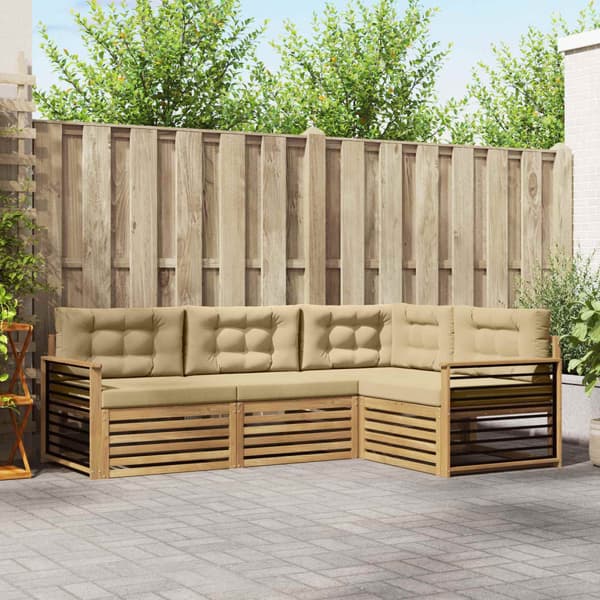 Utomhussoffset med kudde 5 pcs Vit och Beige Polyester