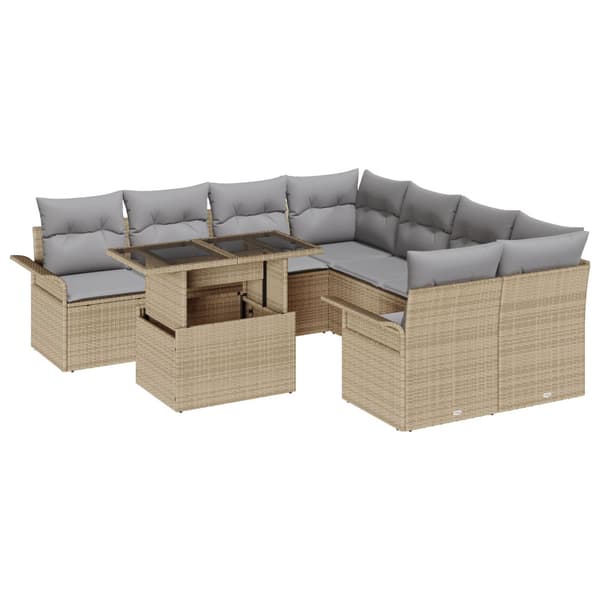 Trädgårdsoffset med kudde 9 pcs Beige Poly rattan