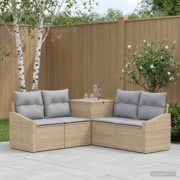Soffset 5 st Beige och Ljusgrå Poly Rattan och stål