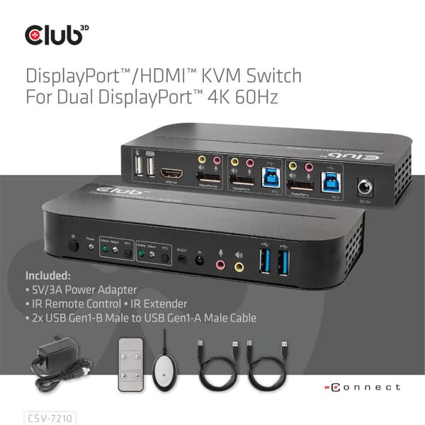 CLUB3D CSV-7210 KVM-switchar Svart