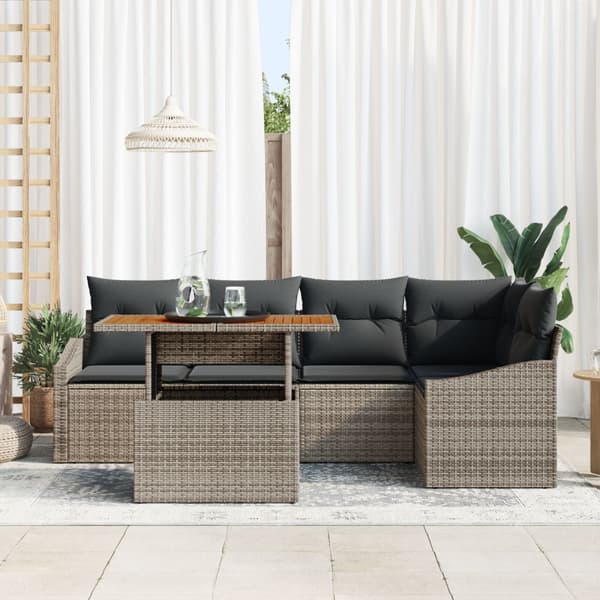 Trädgårdsoffset med lagring 6 pcs Grå Poly rattan