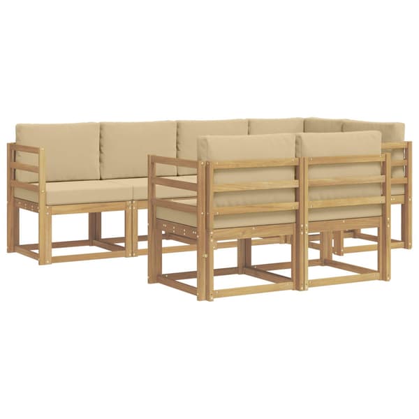 Utomhussoffset med kudde 7 pcs Vit och Beige Polyester