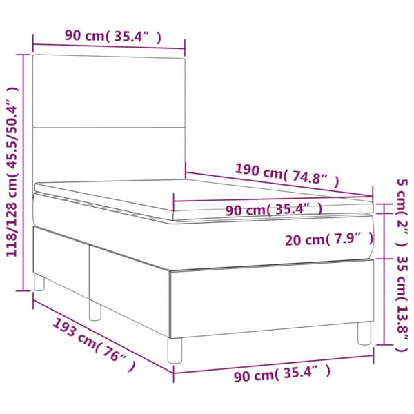Ramsäng med madrass mörkgrå 90x190 cm sammet