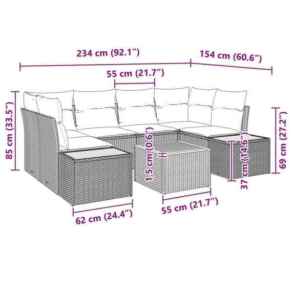 Trädgårdsoffset med kudde 6 pcs Grå Poly rattan