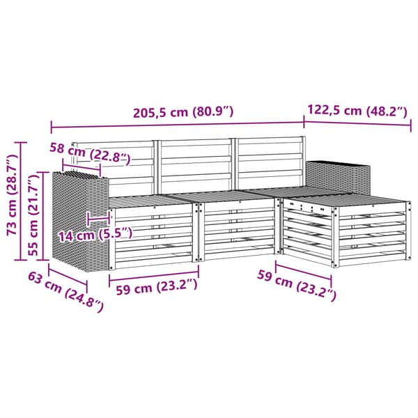 Utomhussoffset 4 pcs Naturlig