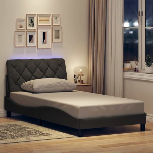 Bed Frame with LED without Mattress Dark Grey 100x200 cm Fabric