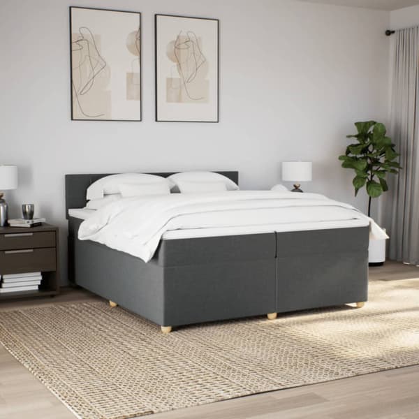 Ramsäng med madrass mörkgrå 200x200 cm tyg