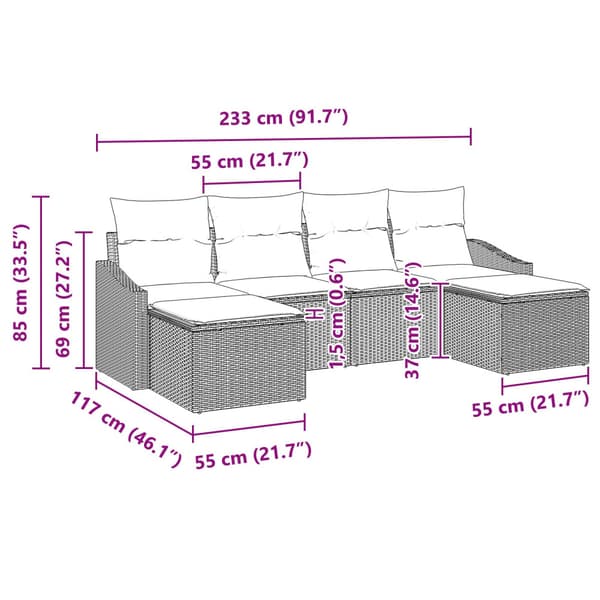 Soffset med kudde 6 pcs Ljusgrå konstrotting