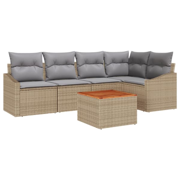 Trädgårdsoffset med kudde 6 pcs Beige konstrotting