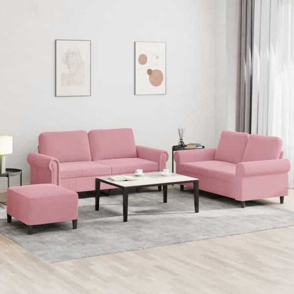 Soffgrupp med dynor 3 delar rosa sammet
