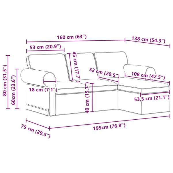 Soffa Kräm 195 x 138 x 80 cm tyg