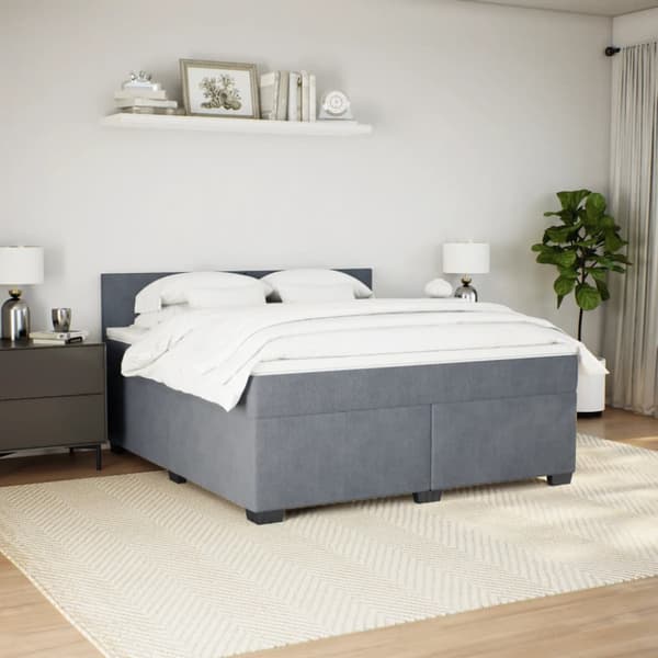 Ramsäng med madrass mörkgrå 180x200 cm sammet