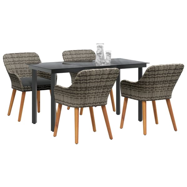 Trädgårdsmöbelset med kudde 5 pcs Grå konstrotting