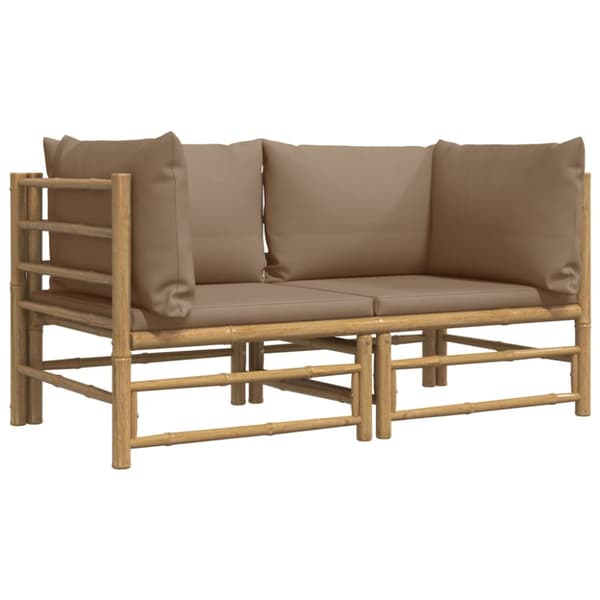 Hörnsoffa för trädgården taupe dynor 2 st bambu
