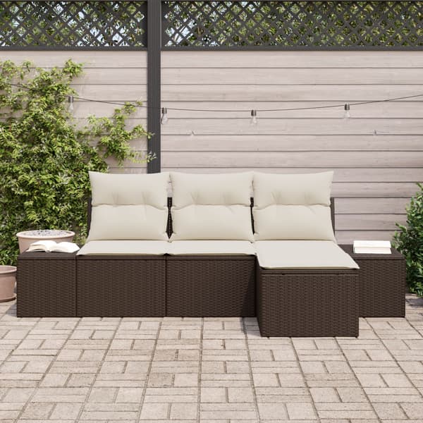 Trädgårdsoffset med kudde 4 pcs Brun konstrotting