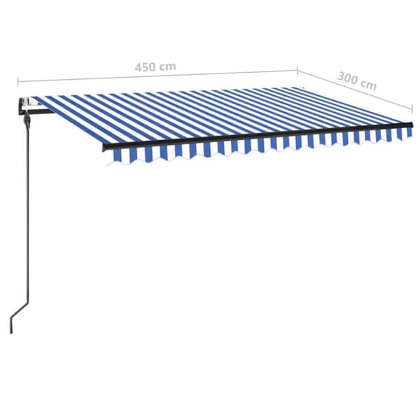 Automatisk markis med vindsensor & LED 450x300 cm blå och vit
