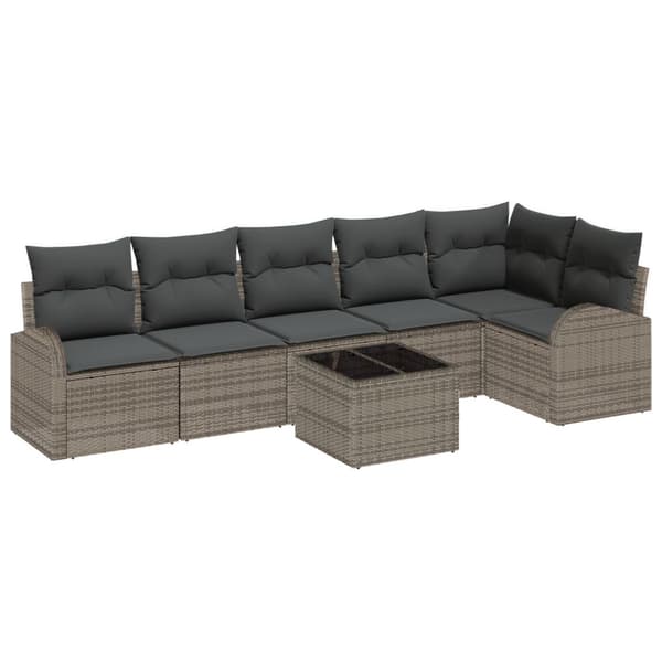 Trädgårdsoffset med kudde 7 pcs Grå Poly rattan