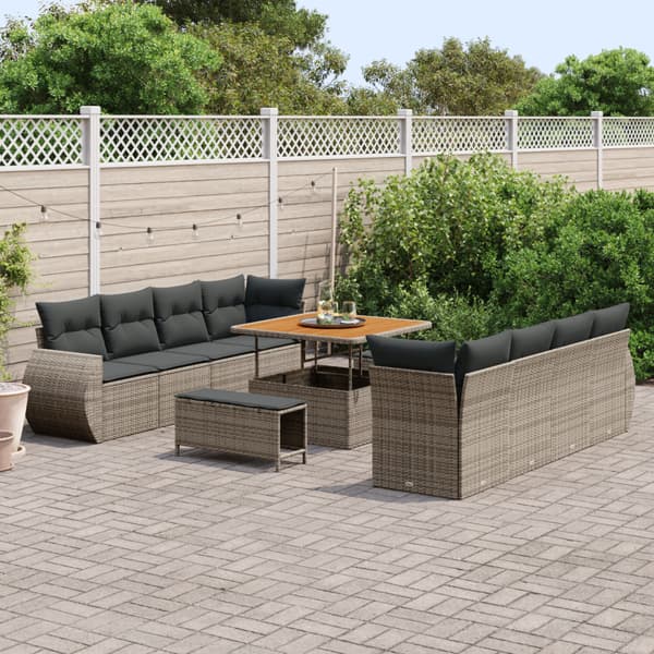 Trädgårdsoffset med lagring 11 pcs Grå Poly rattan