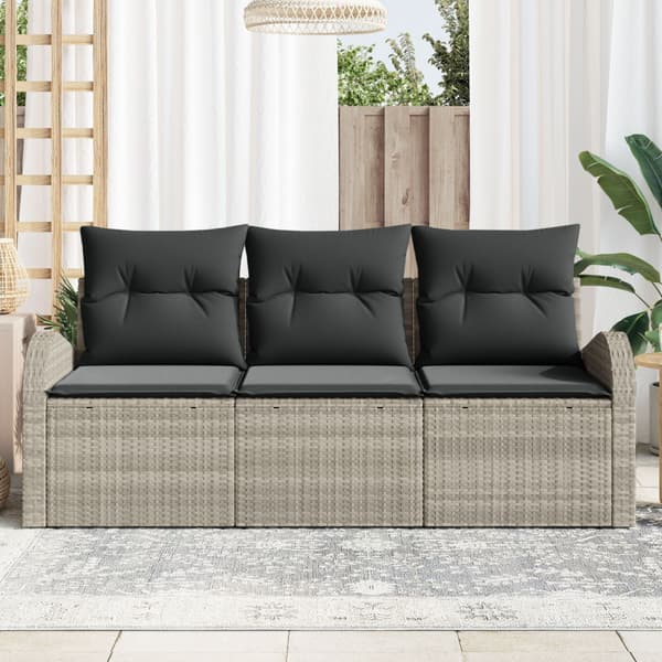Trädgårdsoffset med kudde 3 pcs Ljusgrå Poly rattan