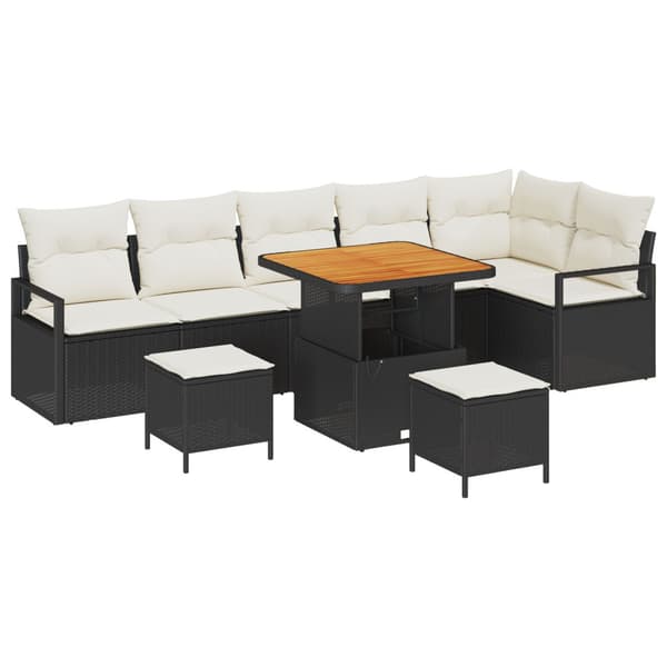 Trädgårdsoffset med kudde 9 pcs Svart Poly rattan