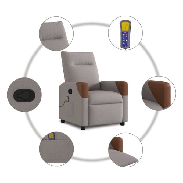Massagefåtölj taupe tyg