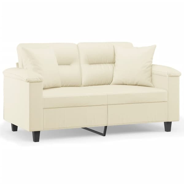 2-sits soffa med prydnadskuddar gräddvit 120 cm konstläder