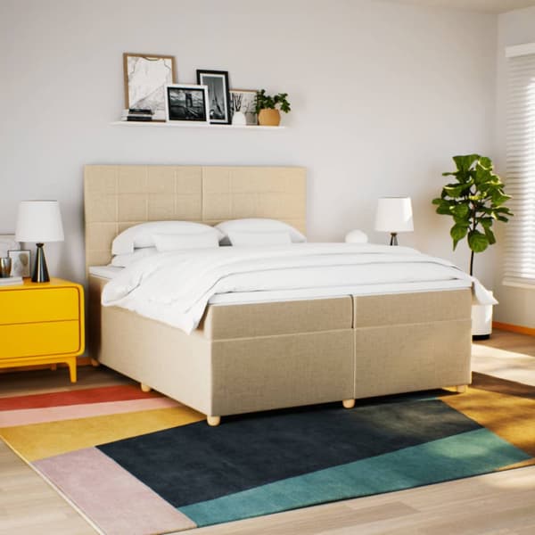 Ramsäng med madrass gräddvit 200x200 cm tyg
