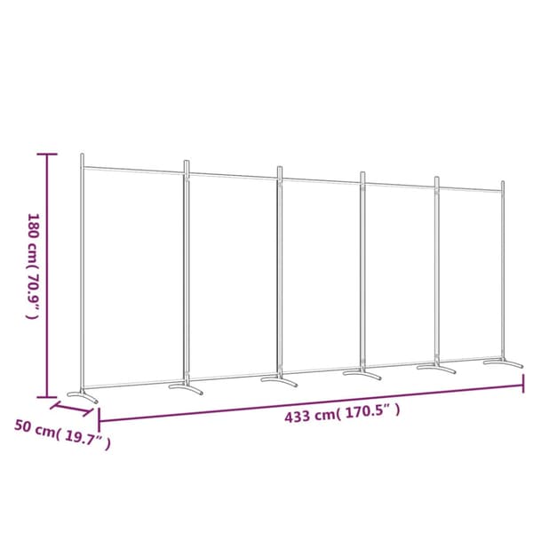 Rumsavdelare 5 paneler vit 433x180 cm tyg