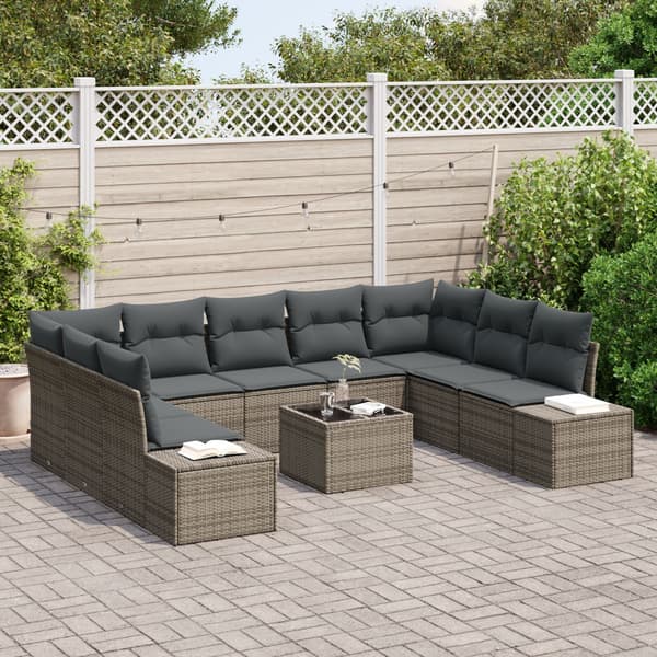 Trädgårdsoffset med kudde 9 pcs Grå Polyrattan