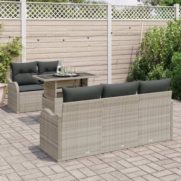 Trädgårdsoffset med kudde 6 pcs Ljusgrå konstrotting