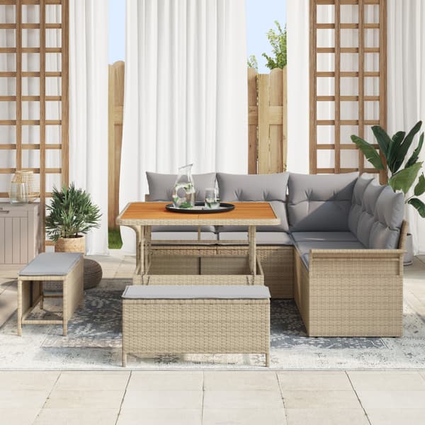 Trädgårdsoffset med kudde 8 pcs Beige konstrotting