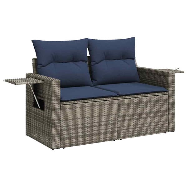 12 delar trädgårdssoffgrupp med dynor grå polyrotting