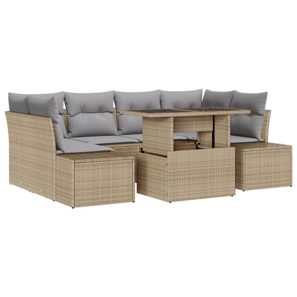 Soffset med kudde 7 pcs Beige och Ljusgrå konstrotting