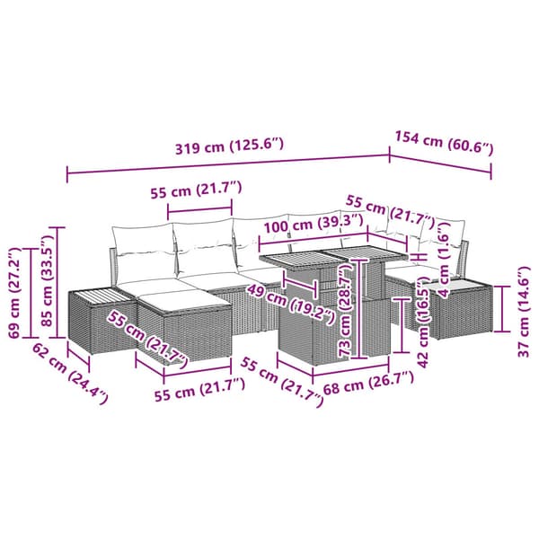 Trädgårdsmöbelset med kudde 8 pcs Beige och Grå