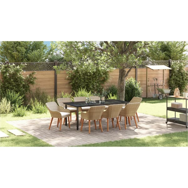 Trädgårdsmöbelset med kudde 9 pcs Beige konstrotting
