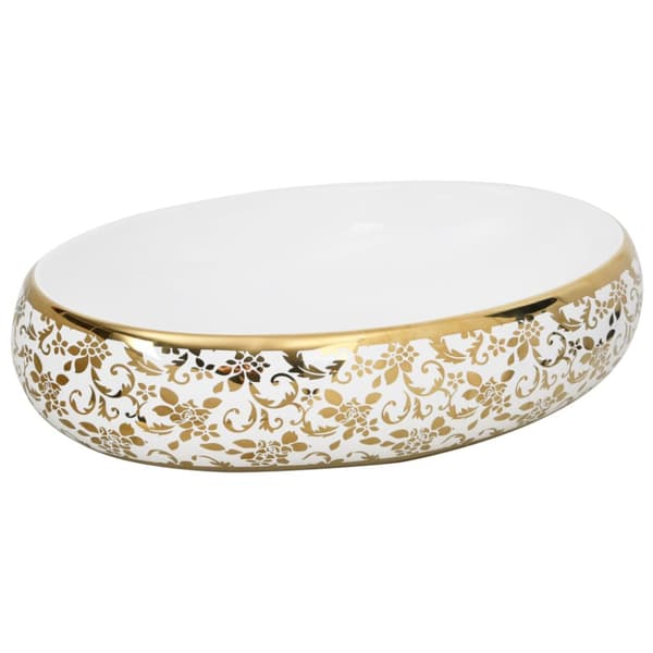 Handfat vit och guld oval 59x40x15 cm keramik