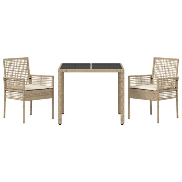 Trädgårdsmöbelset 3 pcs Beige konstrotting
