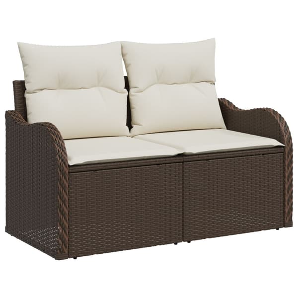 Trädgårdsoffset med kudde 3 pcs Brun Poly rattan