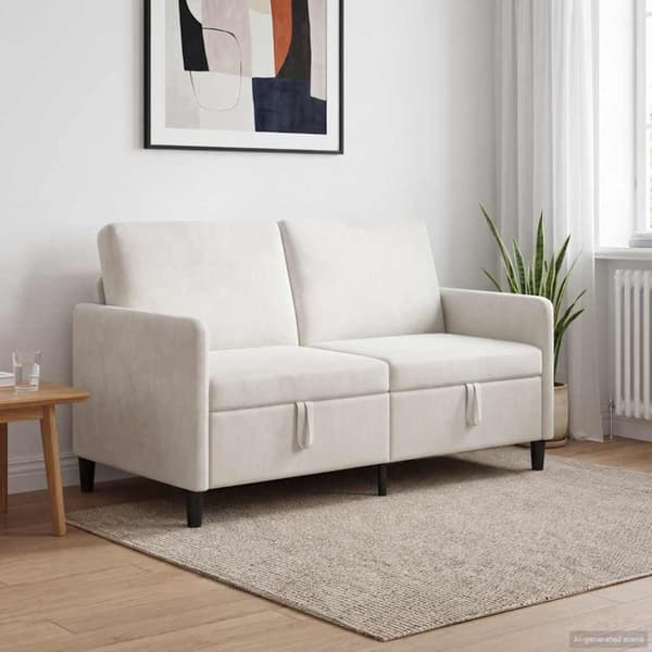 Soffa med förvaring Gräddvit 152 x 78 x 87 cm Polyester