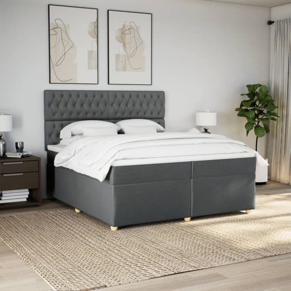 Ramsäng med madrass mörkgrå 200x200 cm tyg