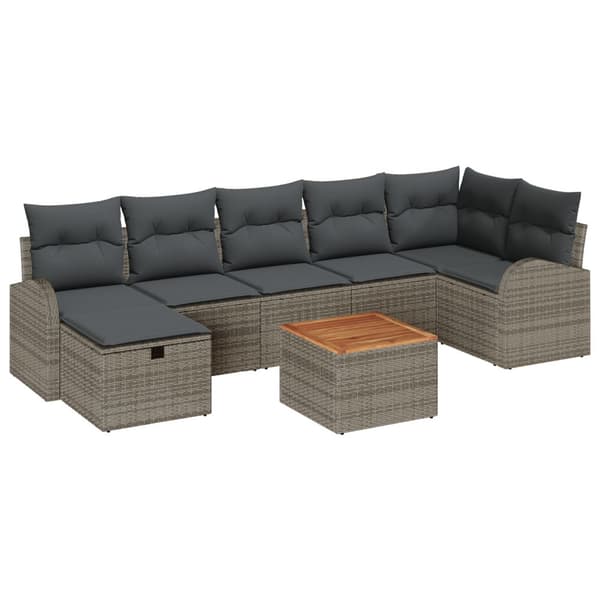 Trädgårdsoffset med kudde med lagring 8 pcs Grå Poly rattan